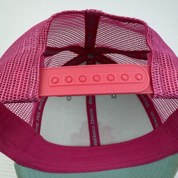Southern Charm Hat Trucker Cap Aqua Pink Mesh Snapback Distressed Patch OSFM - Picture 4 of 8